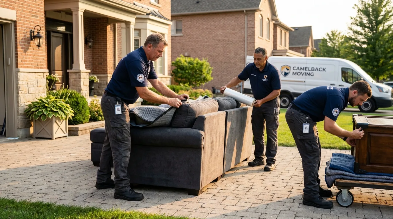 Large estate moving crew wrapping furniture in Richlands, VA