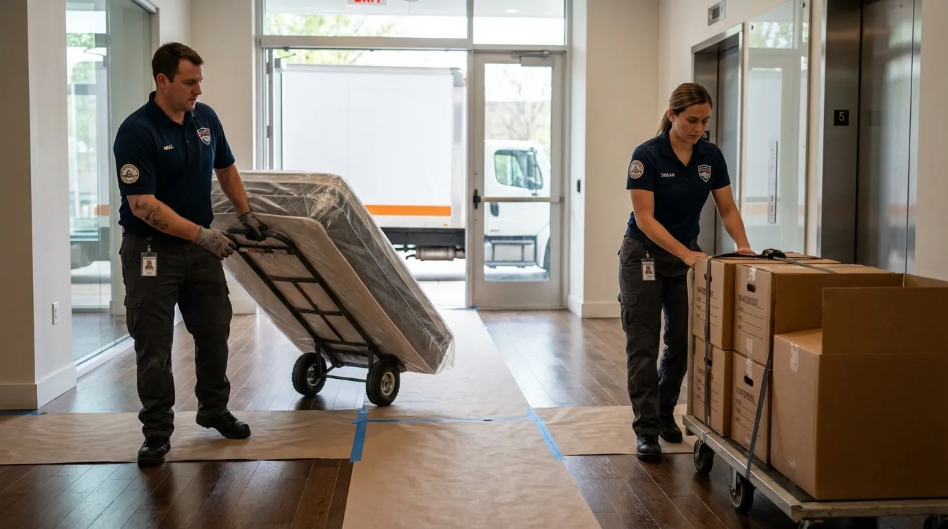 Professional apartment movers loading elevator in Richlands, VA